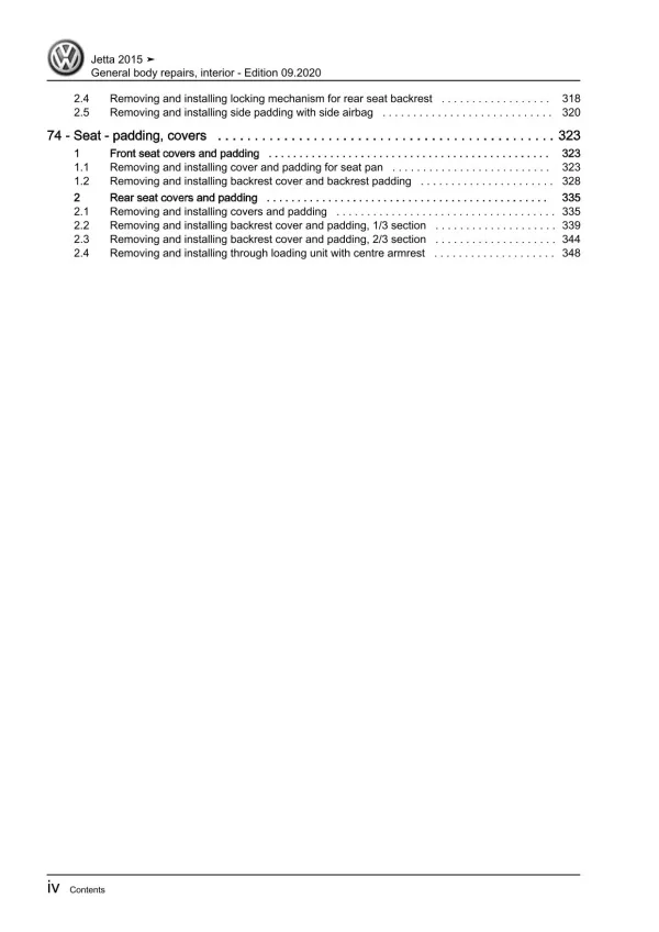 VW Jetta AV 2014-2018 general body repairs interior repair workshop manual pdf