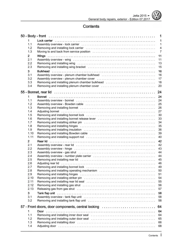 VW Jetta AV 2014-2018 general body repairs exterior repair workshop manual pdf