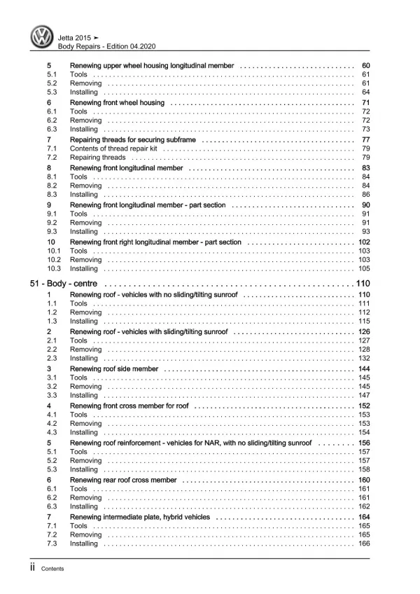 VW Jetta type AV 2014-2018 body repairs workshop repair manual pdf ebook file