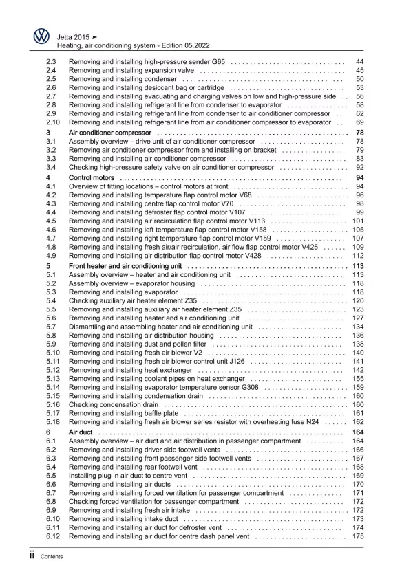 VW Jetta AV 2014-2018 heating air conditioning system repair workshop manual pdf