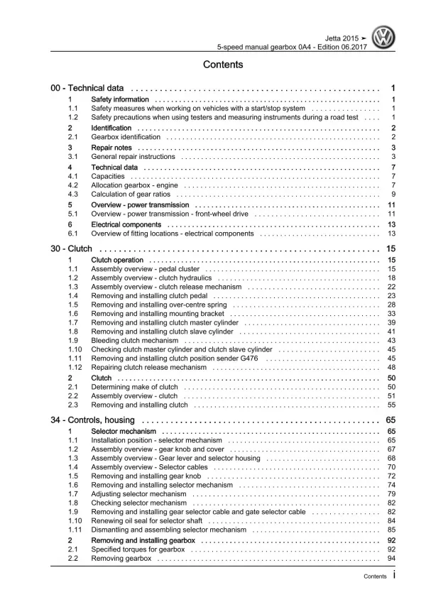 VW Jetta type AV 2014-2018 5 speed manual gearbox 0A4 repair workshop manual pdf