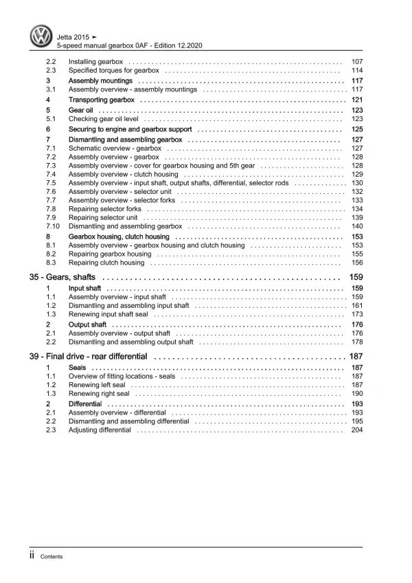 VW Jetta type AV 2014-2018 5 speed manual gearbox 0AF repair workshop manual pdf