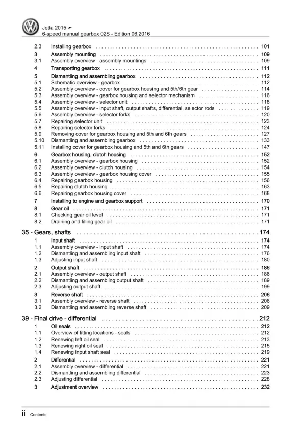 VW Jetta type AV 2014-2018 6 speed manual gearbox 02S repair workshop manual pdf