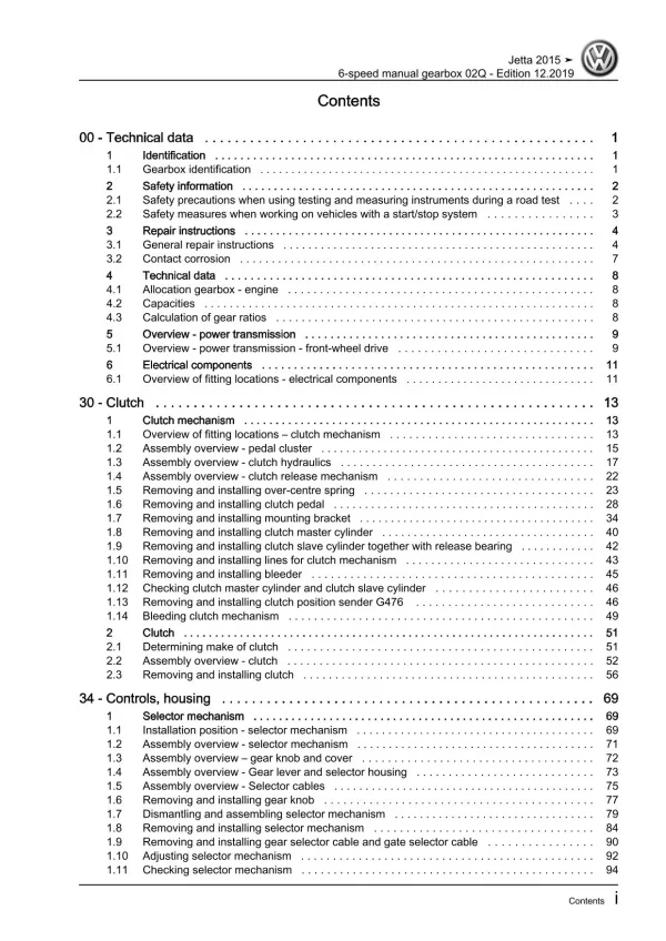 VW Jetta type AV 2014-2018 6 speed manual gearbox 02Q repair workshop manual pdf