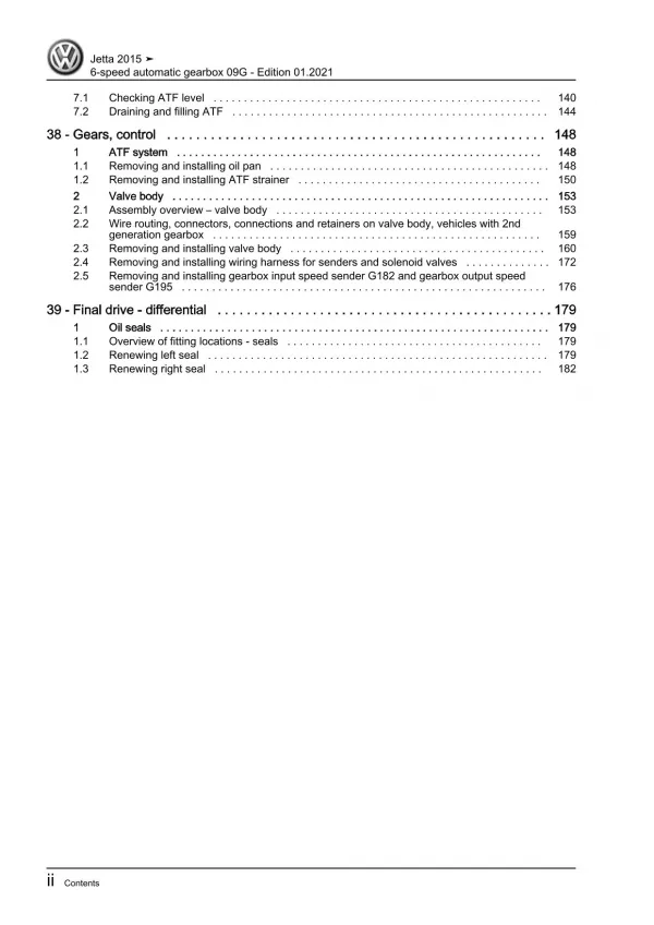 VW Jetta AV 2014-2018 6 speed automatic gearbox 09G repair workshop manual pdf