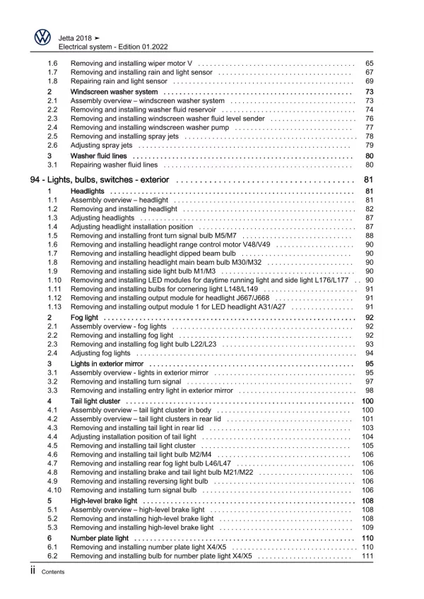 VW Jetta type BU 2018-2021 electrical system repair workshop manual pdf ebook
