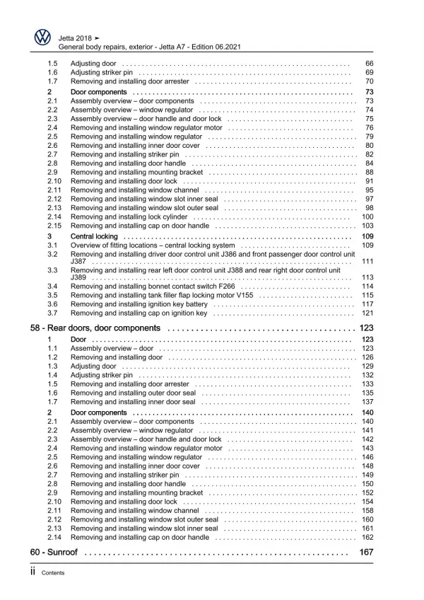 VW Jetta BU 2018-2021 general body repairs exterior repair workshop manual pdf