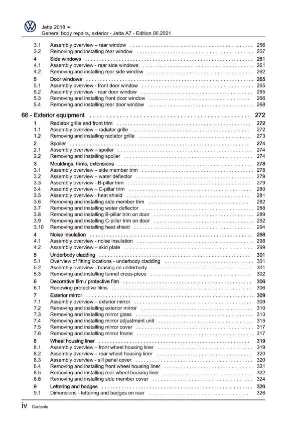 VW Jetta BU 2018-2021 general body repairs exterior repair workshop manual pdf