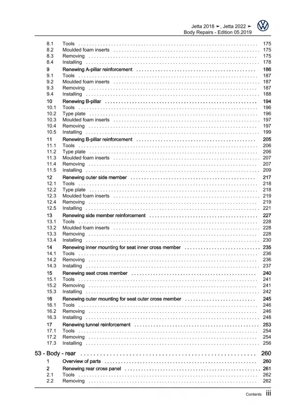 VW Jetta type BU from 2018 body repairs workshop repair manual pdf ebook file