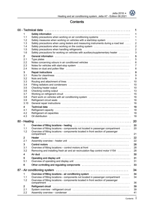 VW Jetta BU 2018-2021 heating air conditioning system repair workshop manual pdf