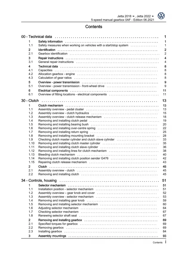 VW Jetta type BU from 2018 5 speed manual gearbox 0AF repair workshop manual pdf