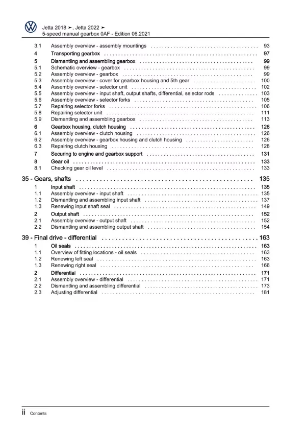 VW Jetta type BU from 2018 5 speed manual gearbox 0AF repair workshop manual pdf
