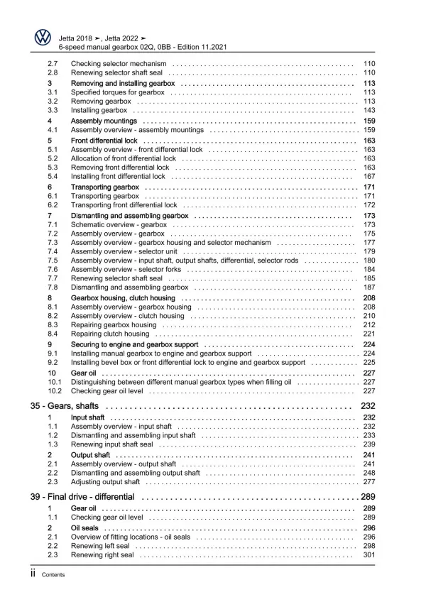 VW Jetta BU from 2018 6 speed manual gearbox 02Q 0BB repair workshop manual pdf