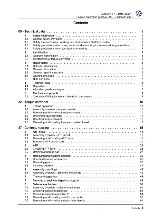 VW Jetta BU from 2018 8 speed automatic gearbox 09S repair workshop manual pdf