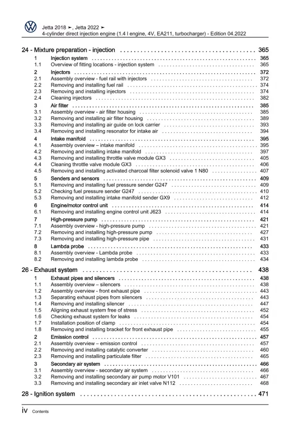 VW Jetta BU from 2018 4-cyl. petrol engines 150 hp repair workshop manual pdf
