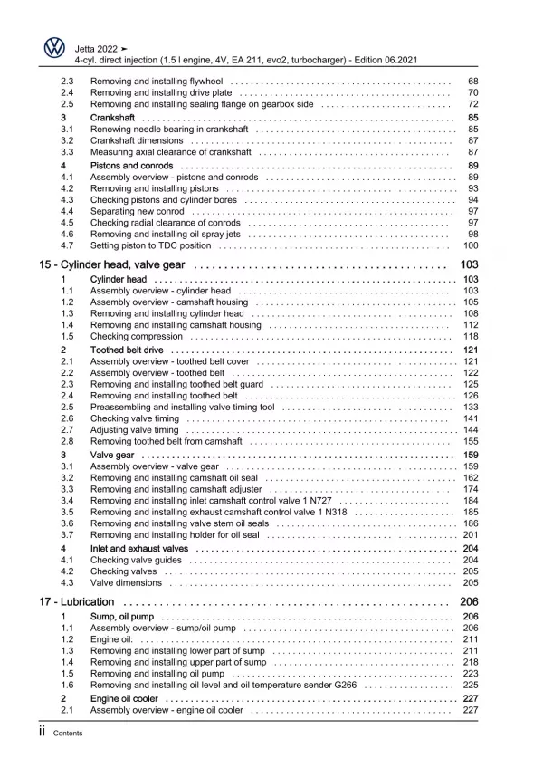 VW Jetta BU from 2021 4-cyl. 1.5l petrol engines 160 hp workshop manual pdf file