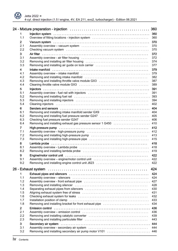 VW Jetta BU from 2021 4-cyl. 1.5l petrol engines 160 hp workshop manual pdf file