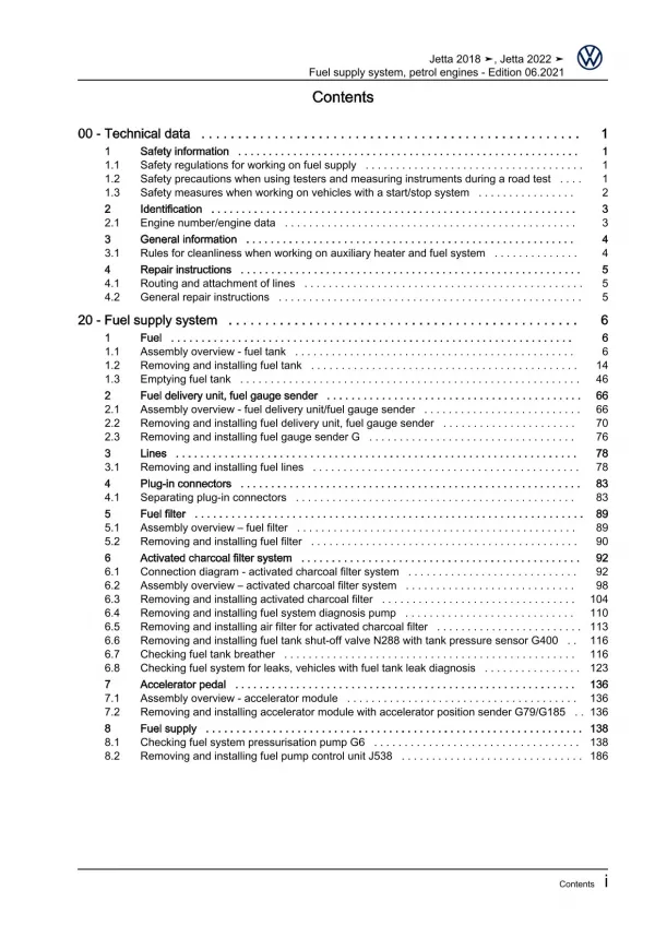 VW Jetta BU (18>) fuel supply system petrol engines repair workshop manual pdf