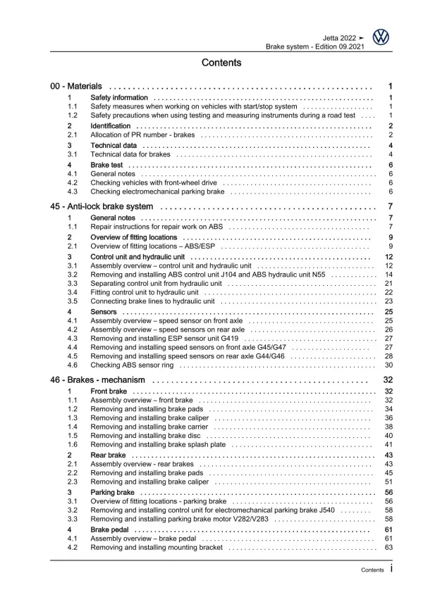 VW Jetta type BU from 2021 brake systems repair workshop manual pdf ebook file
