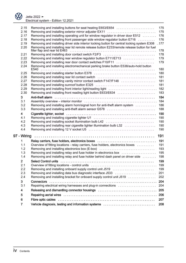 VW Jetta type BU from 2021 electrical system repair workshop manual pdf ebook