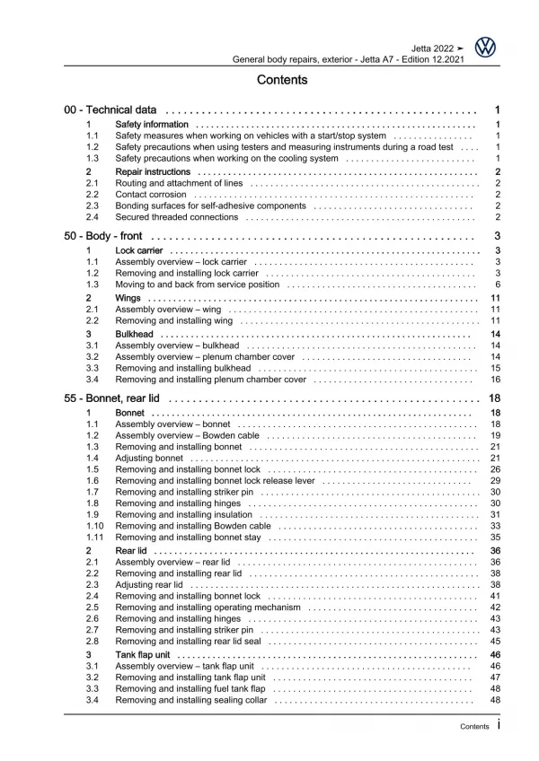 VW Jetta BU from 2021 general body repairs exterior repair workshop manual pdf