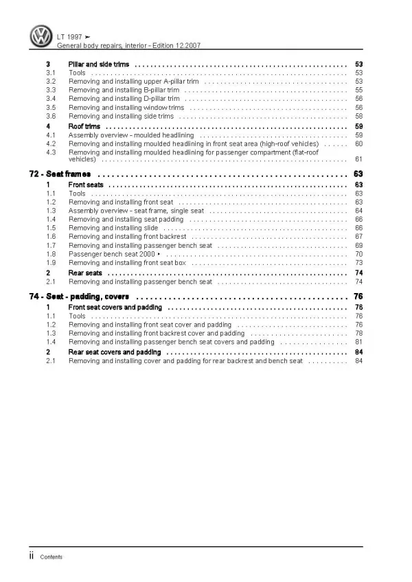 VW LT type 2D 1996-2006 general body repairs interior repair workshop manual pdf