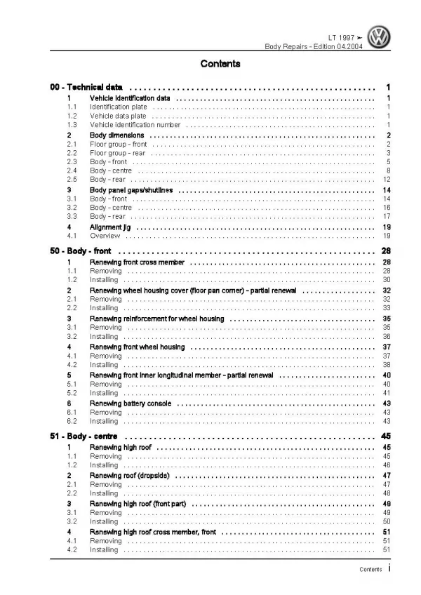 VW LT type 2D 1996-2006 body repairs workshop repair manual pdf ebook file