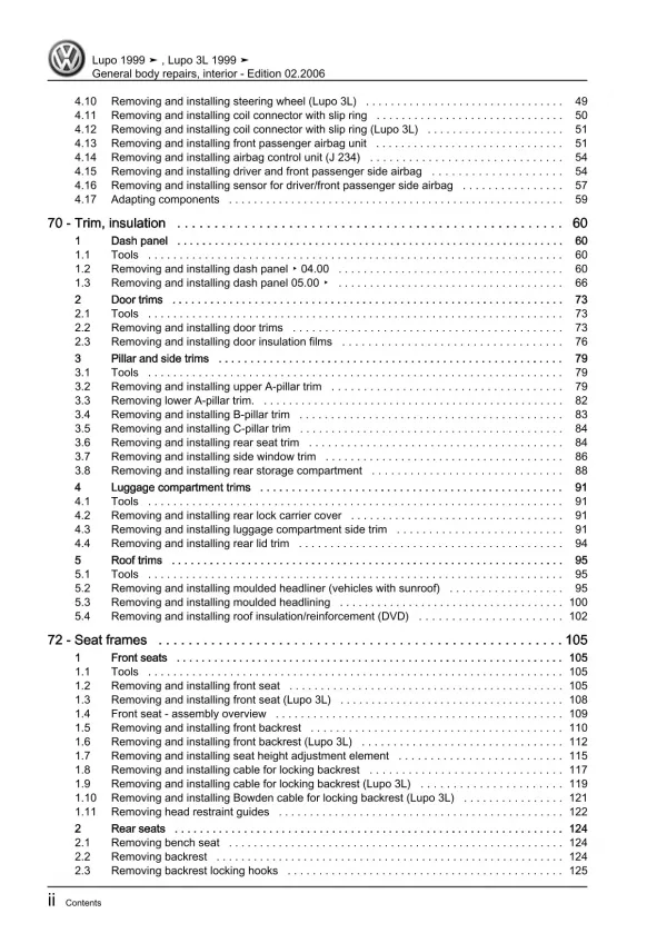 VW Lupo 3L 6E 1998-2006 general body repairs interior repair workshop manual pdf