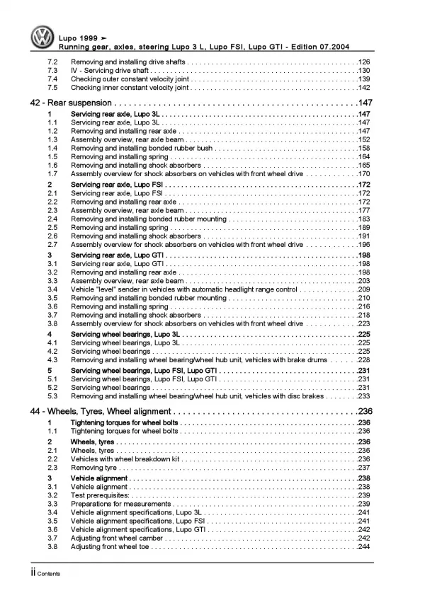 VW Lupo type 6X 1998-2006 running gear axles steering repair workshop manual pdf