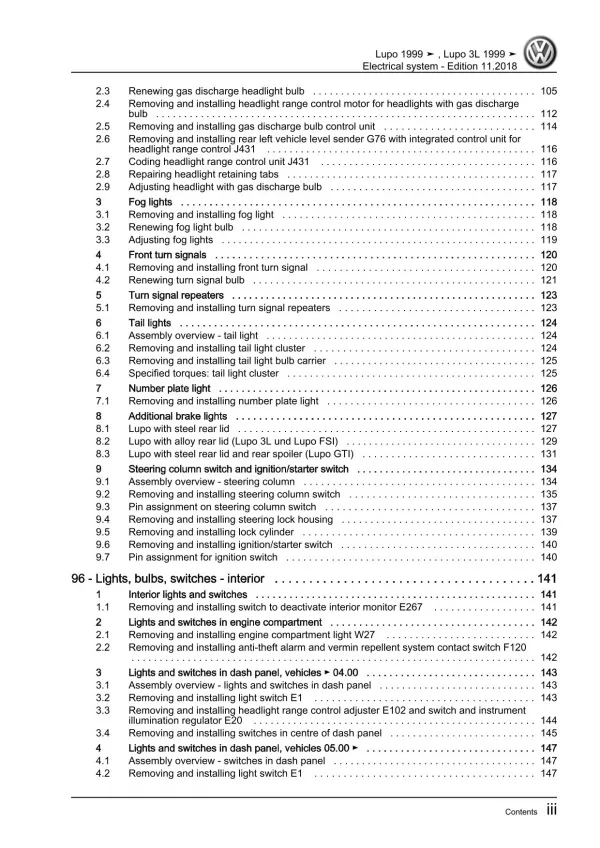 VW Lupo type 6X 1998-2006 electrical system repair workshop manual pdf ebook