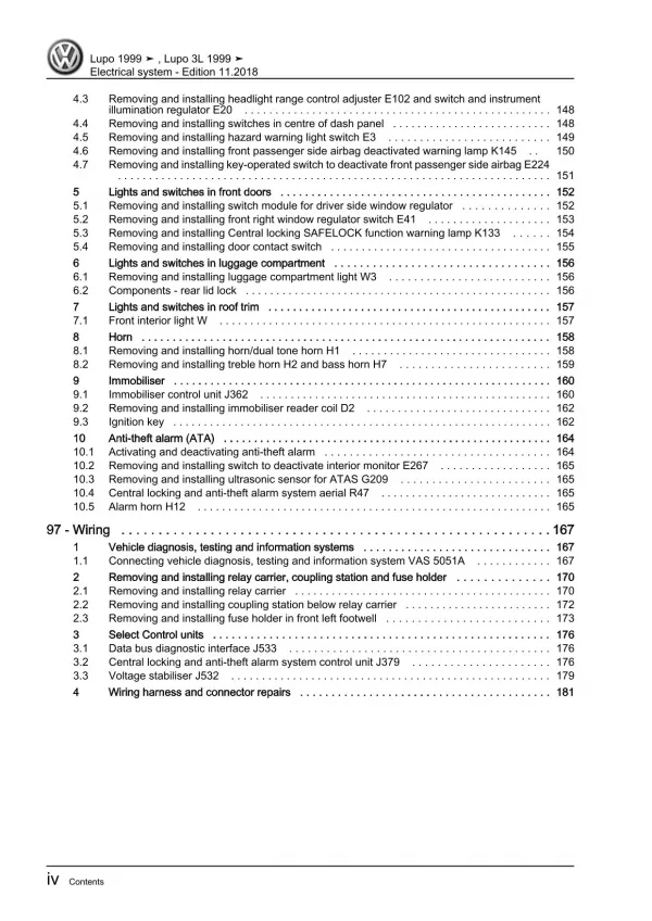 VW Lupo type 6X 1998-2006 electrical system repair workshop manual pdf ebook