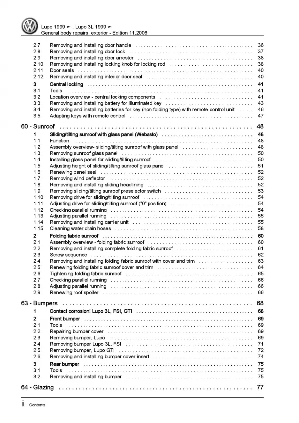 VW Lupo 6X 1998-2006 general body repairs exterior repair workshop manual pdf