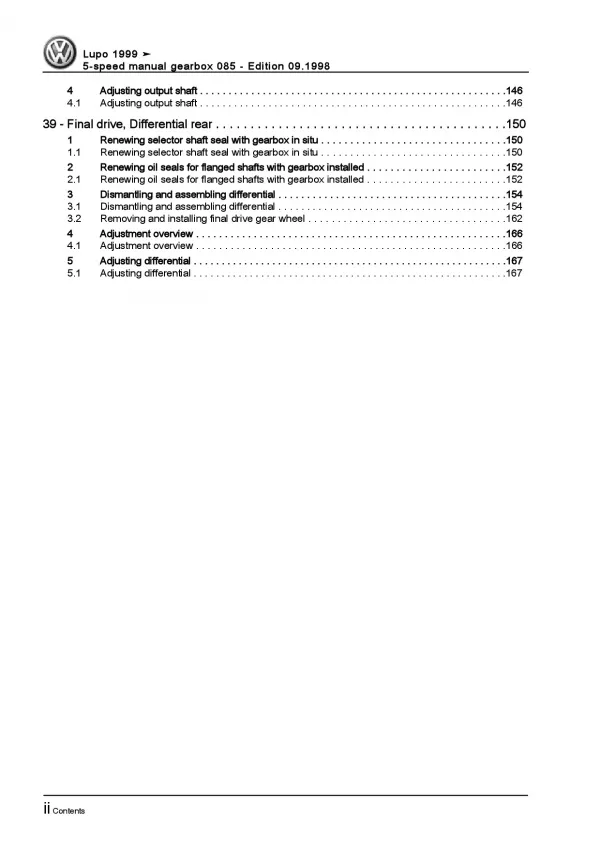 VW Lupo 6X 1998-2006 5 speed manual gearbox 085 repair workshop manual pdf ebook