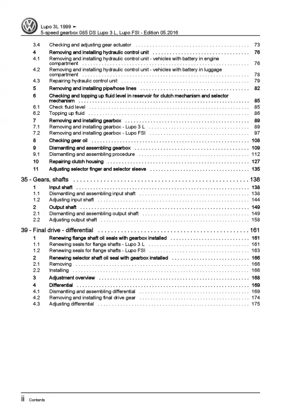 VW Lupo 6X 98-06 5 speed manual gearbox 085 DS repair workshop manual pdf ebook