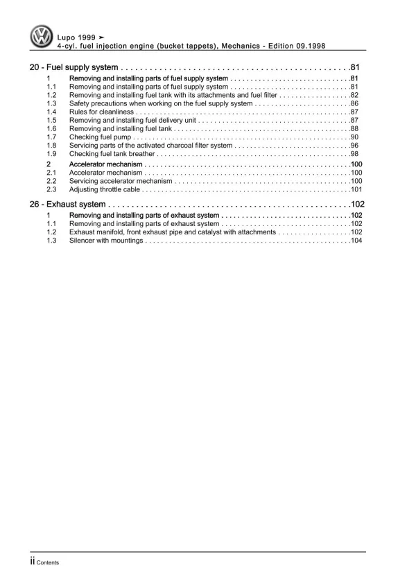 VW Lupo 6X 1998-2006 4-cyl. injection engine mechanics 50 hp repair manual pdf