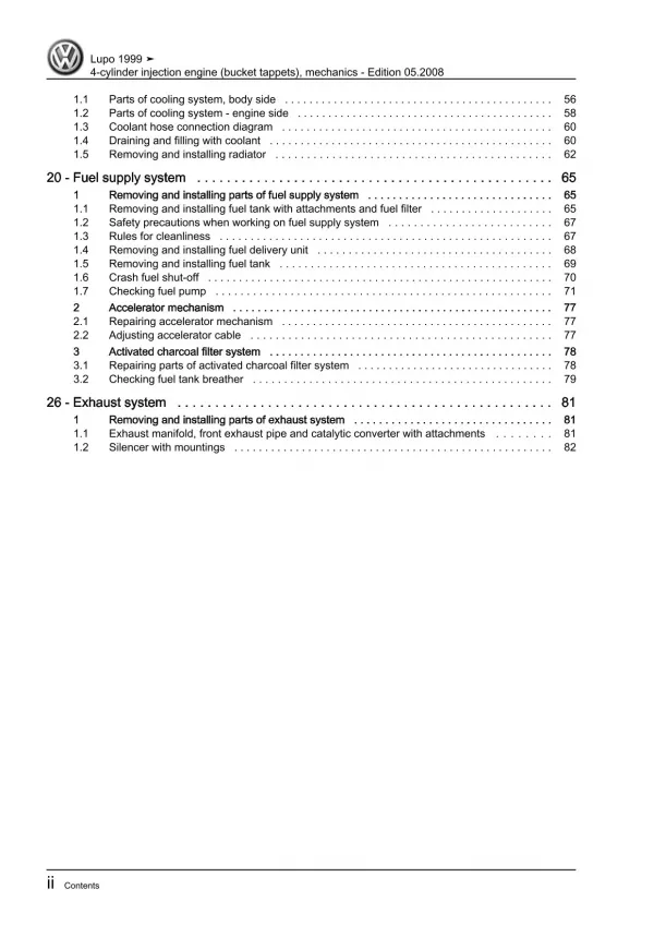 VW Lupo 6X 1998-2006 4-cyl. injection engine mechanics 50 hp workshop manual pdf