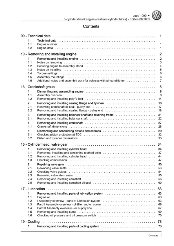 VW Lupo 6X (98-06) 3-cyl. diesel engines 75 hp repair workshop manual pdf ebook