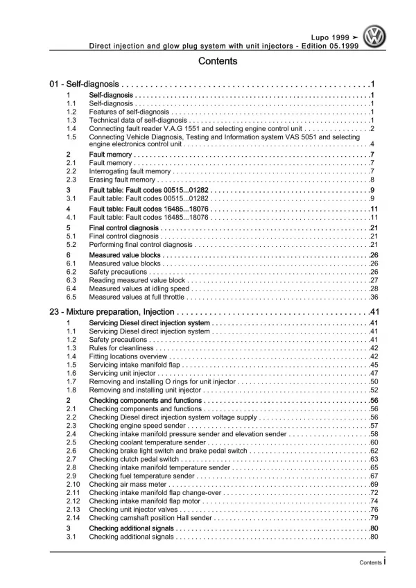 VW Lupo 6X (98-06) direct injection glow plug system injectors repair manual pdf