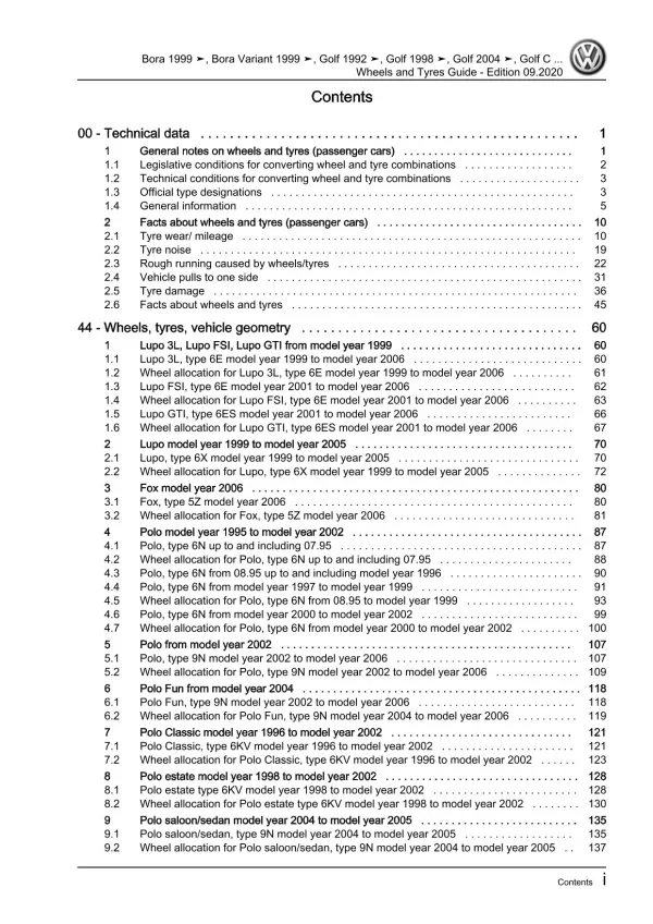 VW Lupo GTI 1998-2006 wheels and tyres repair workshop manual pdf ebook download