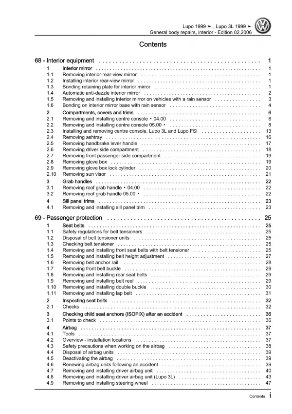 VW Lupo GTI 1998-2006 general body repairs interior repair workshop manual pdf
