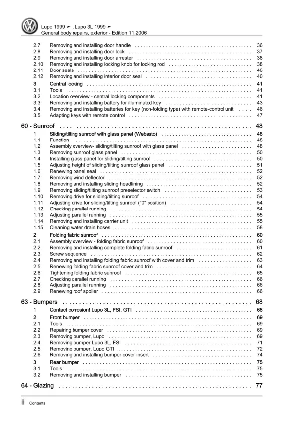 VW Lupo GTI 1998-2006 general body repairs exterior repair workshop manual pdf