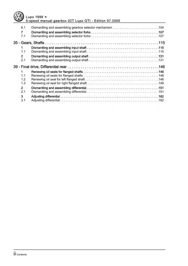 VW Lupo GTI 1998-2006 5 speed manual gearbox 02T repair workshop manual pdf