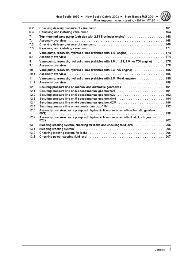 VW New Beetle Cabrio 1Y 2003-2010 running gear axles steering repair manual pdf