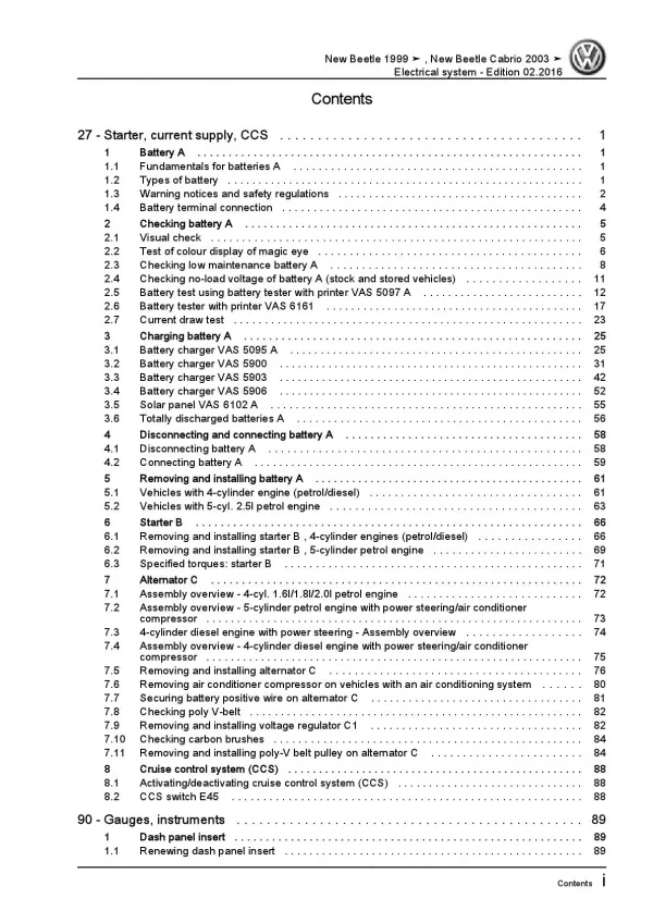 VW New Beetle Cabrio 1Y 2003-2010 electrical system repair workshop manual pdf