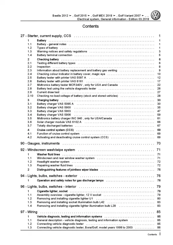 VW New Beetle Cabrio 1Y (03-10) electrical system general info workshop manual