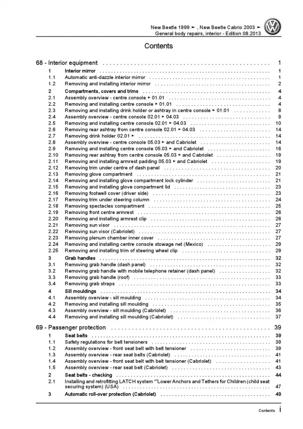 VW New Beetle Cabrio 1Y (03-10) general body repairs interior repair manual pdf