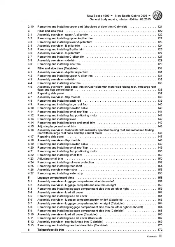 VW New Beetle Cabrio 1Y (03-10) general body repairs interior repair manual pdf