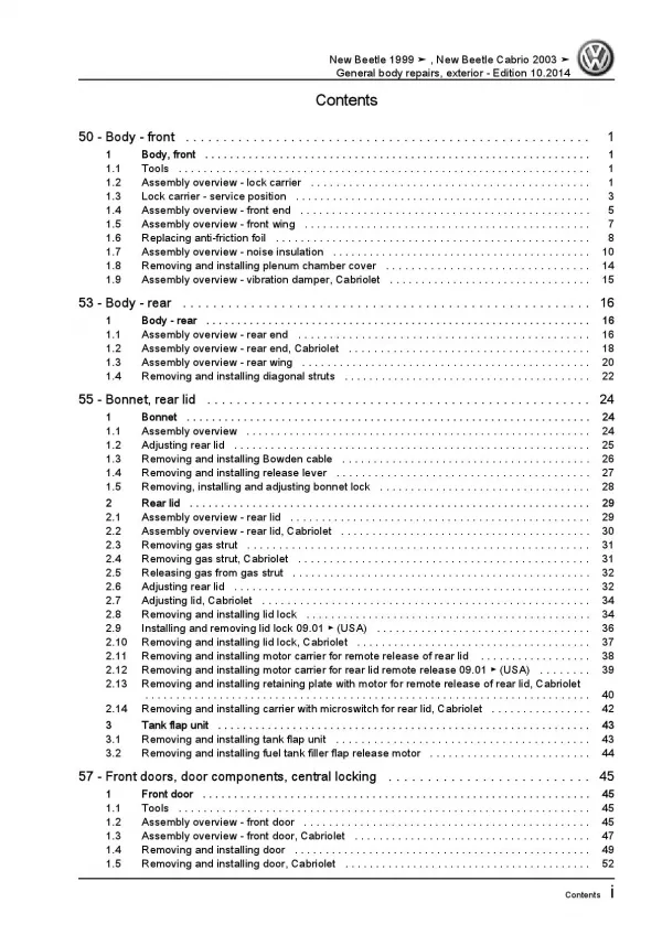 VW New Beetle Cabrio 1Y (03-10) general body repairs exterior repair manual pdf