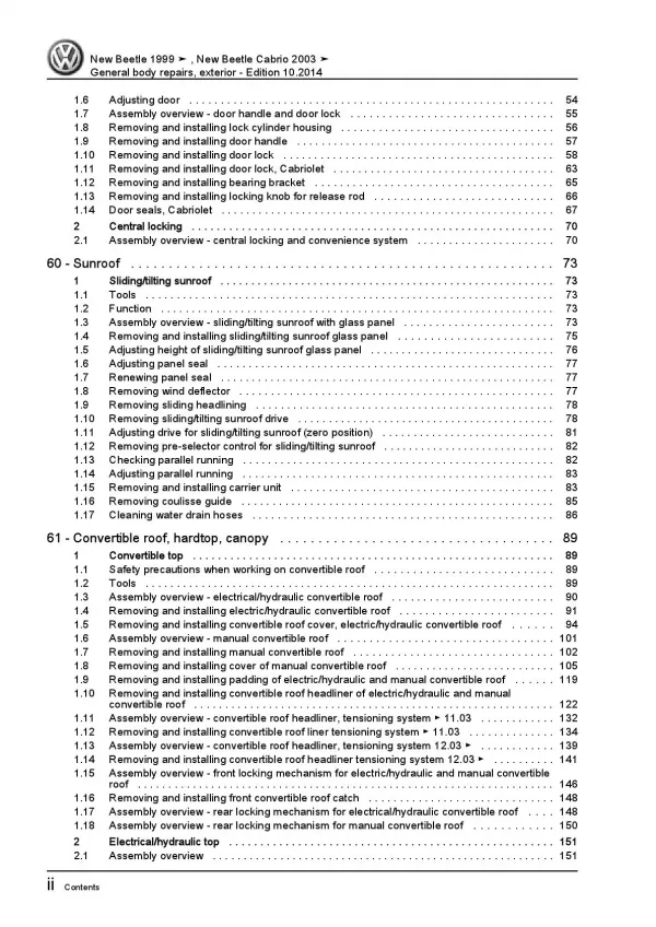 VW New Beetle Cabrio 1Y (03-10) general body repairs exterior repair manual pdf