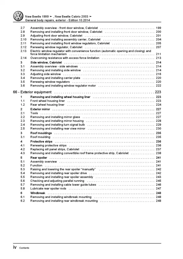 VW New Beetle Cabrio 1Y (03-10) general body repairs exterior repair manual pdf